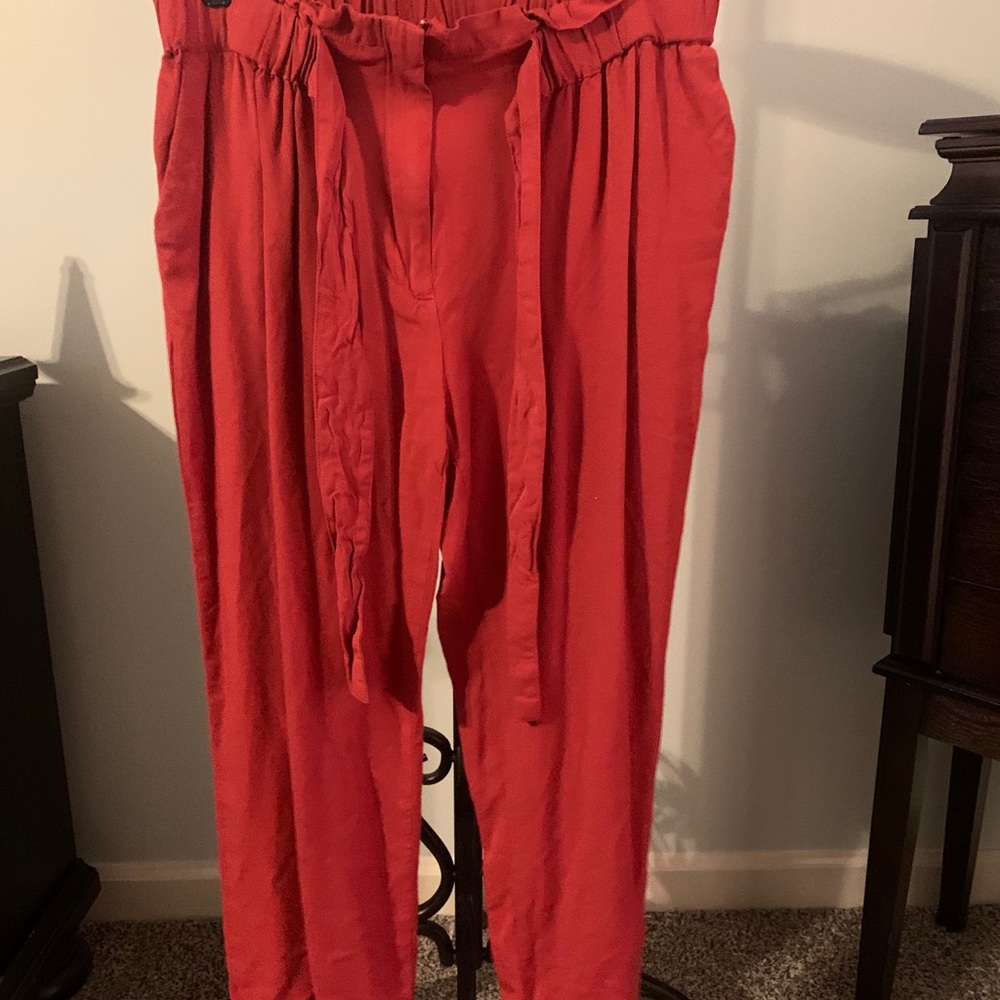 Paper bag waist rust colored pants